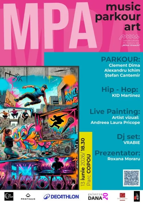 MPA – Music Parkour Art | Parc Copou Iași | 13 iunie 2026 Afișul evenimentului MPA – Music Parkour Art, Parcul Copou Iași, 13 iunie 2026