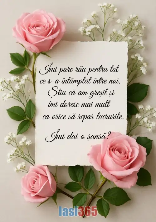 Felicitare cu un mesaj de &icirc;mpăcare după o ceartă cu iubita