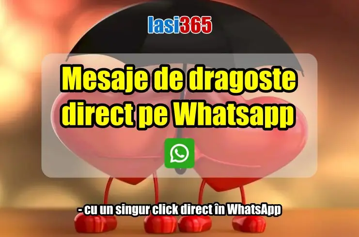 Banner cu mesaje de dragoste direct pe whatsapp iar in fundal 2 inimi sub o umbrela