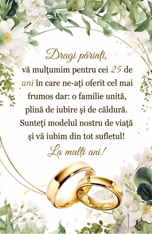 Urare din partea copiilor pentru parinti cu ocazia nuntii de argint