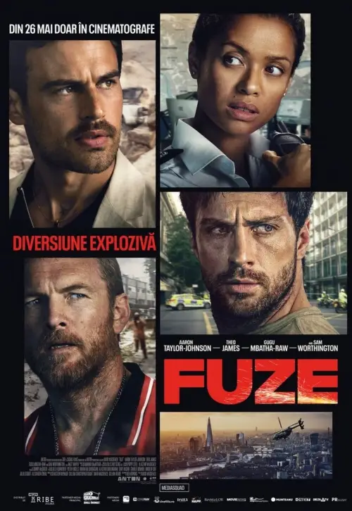 Fuze (2025) – afiș oficial, din 26 mai în cinematografe Afișul oficial românesc al filmului Fuze (2025) cu Aaron Taylor-Johnson, Theo James, Gugu Mbatha-Raw și Sam Worthington – din 26 mai în cinematografele din România