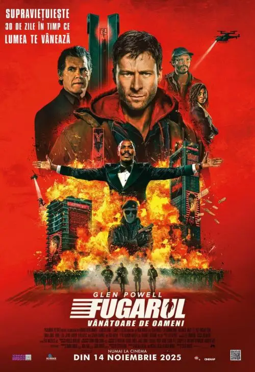 Poster oficial The Running Man 2025 cu Glen Powell