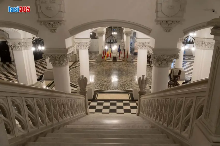 Ornamente și arcade gotice în holul Palatului Culturii Detalii arhitecturale și ornamente din holul Palatului Culturii Iași