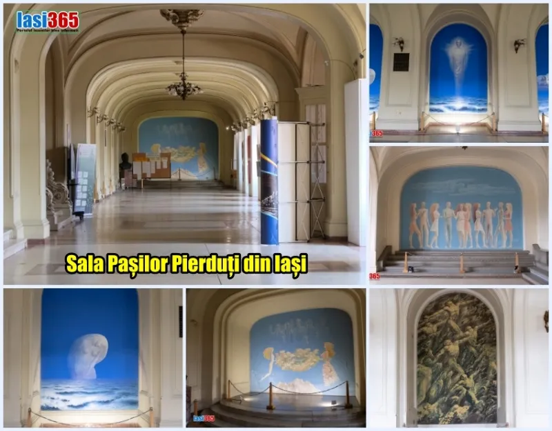 Colaj cu imagini din Sala Pașilor Pierduți de la UAIC Iași