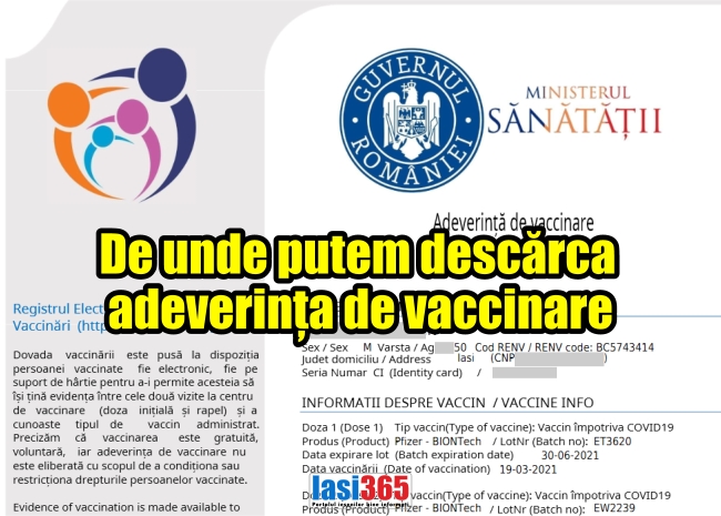 cum putem obtine adeverinta de vaccinare iasi 365