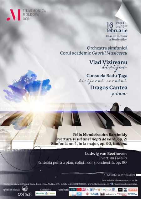 Concert vocal simfonic in programul Filarmonicii Moldova din Iasi pe data de 16 februarie 2024