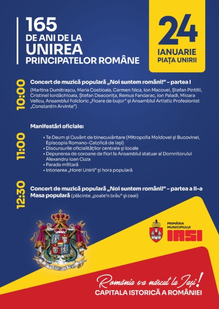 Programul manifestarilor dedicate implinirii a 165 de ani de la Unirea Principatelor Romane 2024