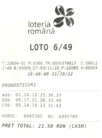 bilet castigator loto 6 din 49 din 3 noiembrie 2022