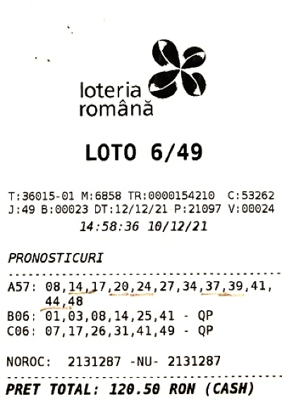 bilet premiu categoria I loto 6 din 49 12 decembrie 2021