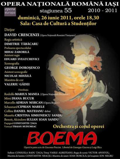 Opera Romana Iasi - Boema cu David Crescenzi, Marius Manea si Adrian Marcan