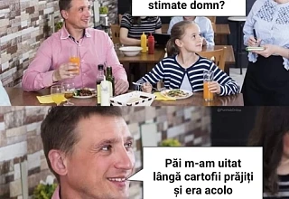 discutie savuroasa intre o chelnerita si clientul unui restaurant