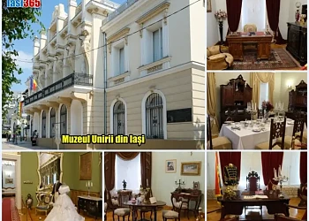 Fațada principală a Muzeului Unirii din Iași cu arhitectură neoclasică și elemente baroce