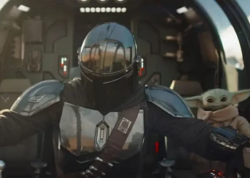 The Mandalorian și Grogu &icirc;n cockpit-ul navei, scenă din filmul Star Wars 2026