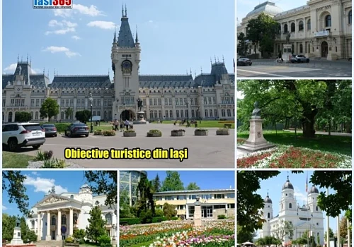 Harta și colaj cu principalele obiective turistice din centrul Iașului